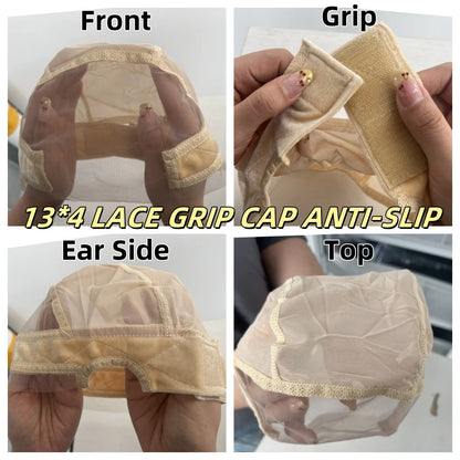 Wig Cap with Grip Band for Keeping Wigs in Place, More Full Cap-wide Transparent Lace for Lace Front Wigs