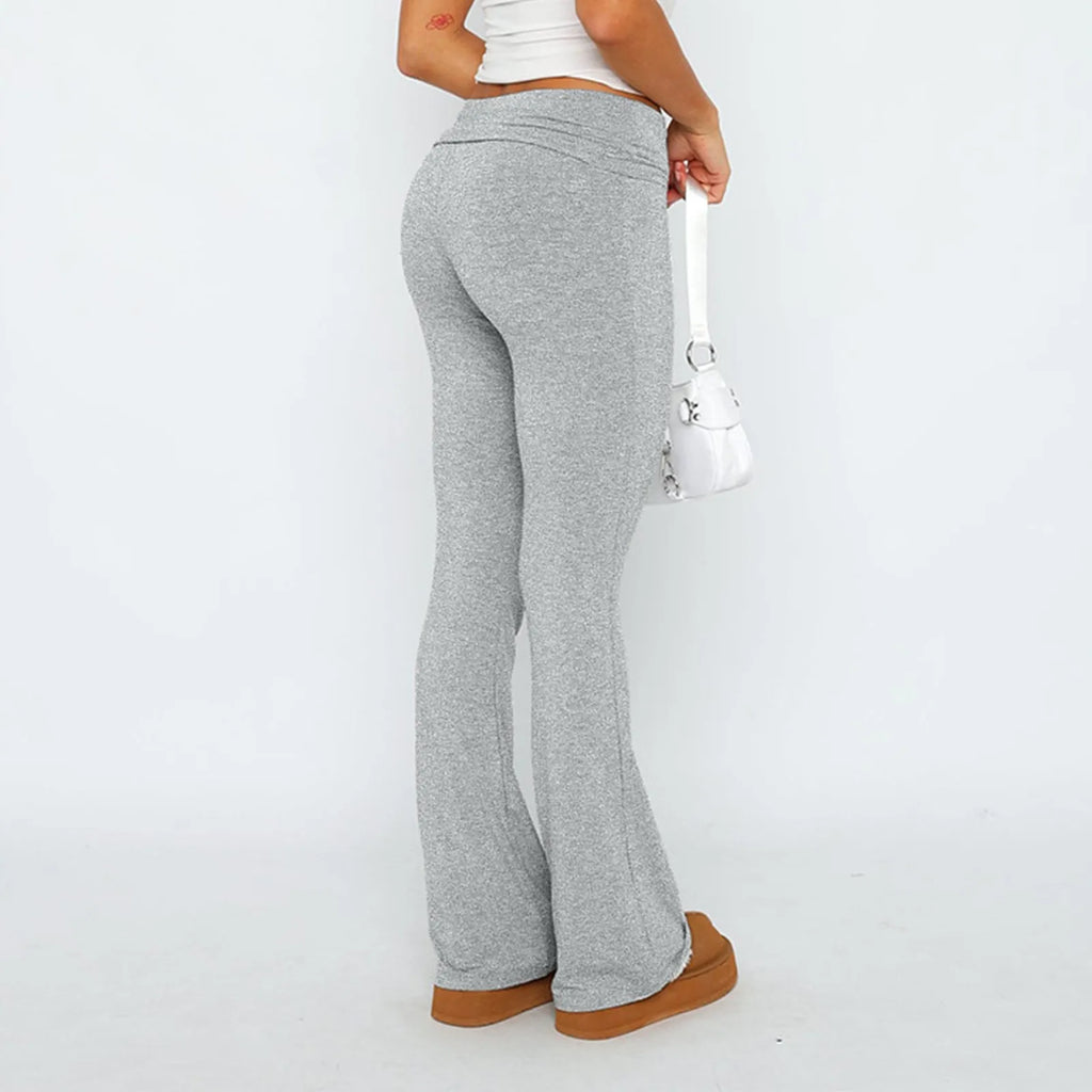 Long Pants Women Fashion Trousers Solid Elastic Leggings Flare Bottoms High Waist Wide Leg Athletic Yoga Bell Pants Summer