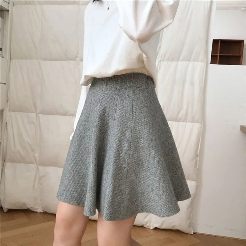 Knitted Mini Skirts Women High Waist Pleated Skirt Autumn Winter Streetwear Solid All Match A Line Skirts