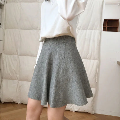 Knitted Mini Skirts Women High Waist Pleated Skirt Autumn Winter Streetwear Solid All Match A Line Skirts