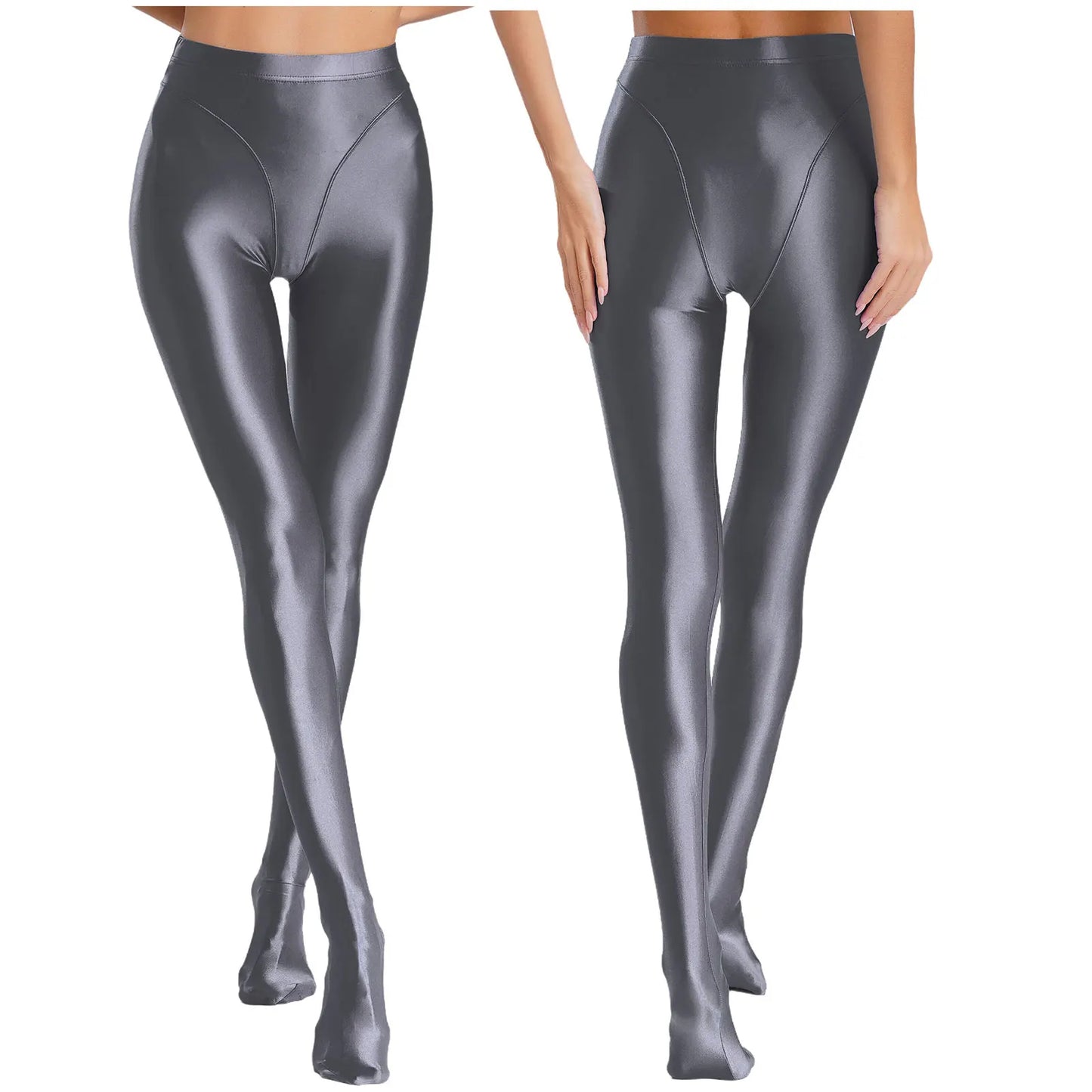 Womens Gymnastic Yoga Pants Leggings High Waist Stretchy Glossy Pantyhose Silky Skinny Pantyhose Role Play Nightclub Wear