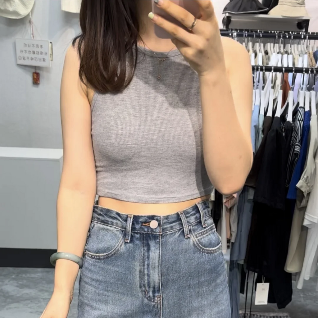 Women's Tank Top Crop Sexy Off Shoulder O Neck Solid Ribbed Knitted Casual Sport Vest Basic Elastic Camisole