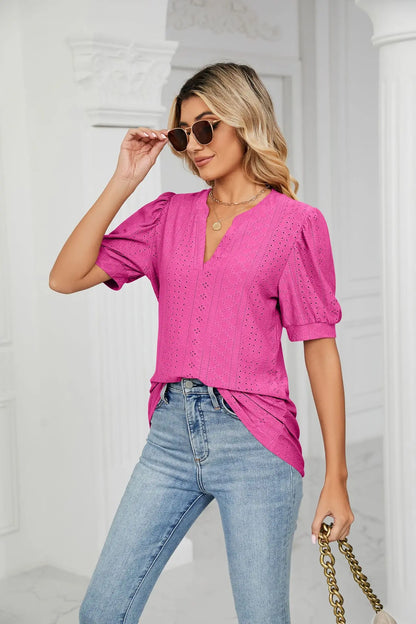 Womens Tops V Neck Ruffle Sleeve Blouses Short Sleeve Casual Tops T-Shirts for Women Autumn Winter