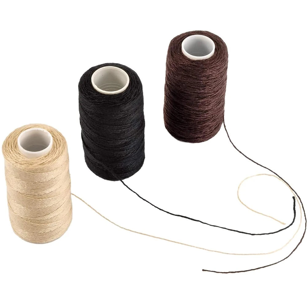 3 Rolls Hair Weaving Thread Cotton Sewing Thread With 5 pcs C curved needle for Making Wig DIY Hand Sewing Hair Weave hair weft