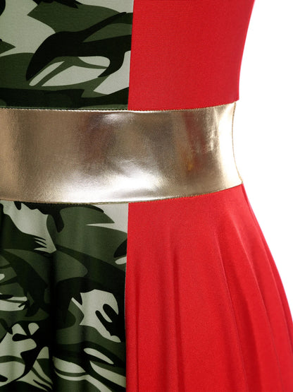 Women Modern Lyrical Dance Dress Church Choir Worship Praise Liturgical Costume Sleeveless Print Irregular Hem Gown Dancewear