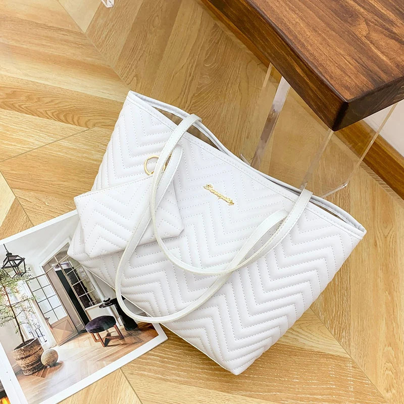 Women's Bag Fashion Large Capacity Tote Bag Wavy Grain Daily Commute Handbag two-piece