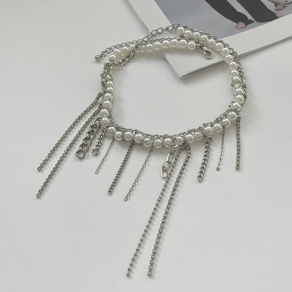 Necklaces for Women Heart-shaped Cross Imitation Pearl Tassel Long Necklace Colliers Femmes Girl Stuff