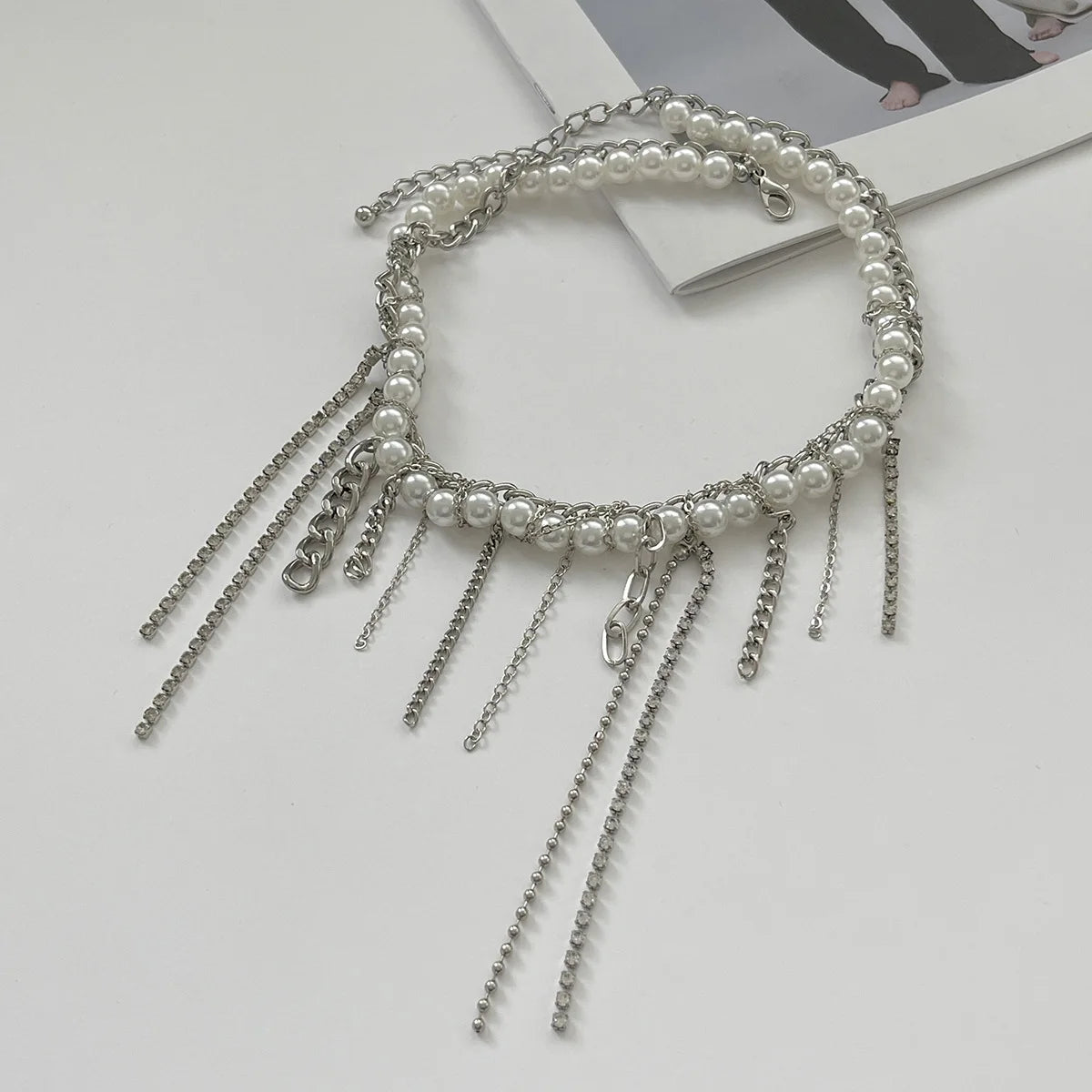 Necklaces for Women Heart-shaped Cross Imitation Pearl Tassel Long Necklace Colliers Femmes Girl Stuff