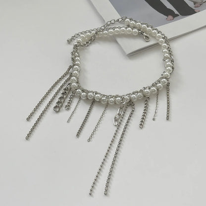 Necklaces for Women Heart-shaped Cross Imitation Pearl Tassel Long Necklace Colliers Femmes Girl Stuff