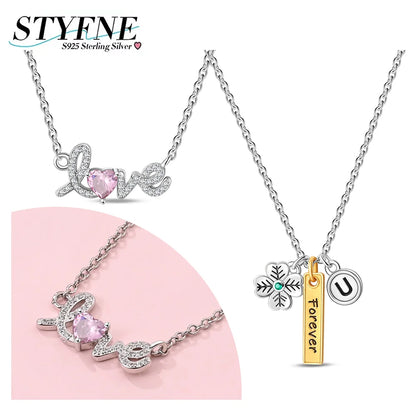 Women's Necklace 925 Silver Love letter Lucky Symbol Choker Necklaces Fit Women Fashion Anniversary Birthday Jewelry Gift