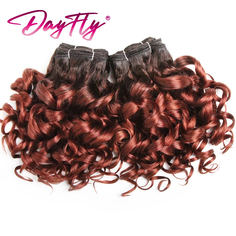 Brazilian Hair Weave Bundles 100% Human Hair Bundles Short Curly Hair Bundles 8Inch 6 Bundles Colored Hair Extensions For Women