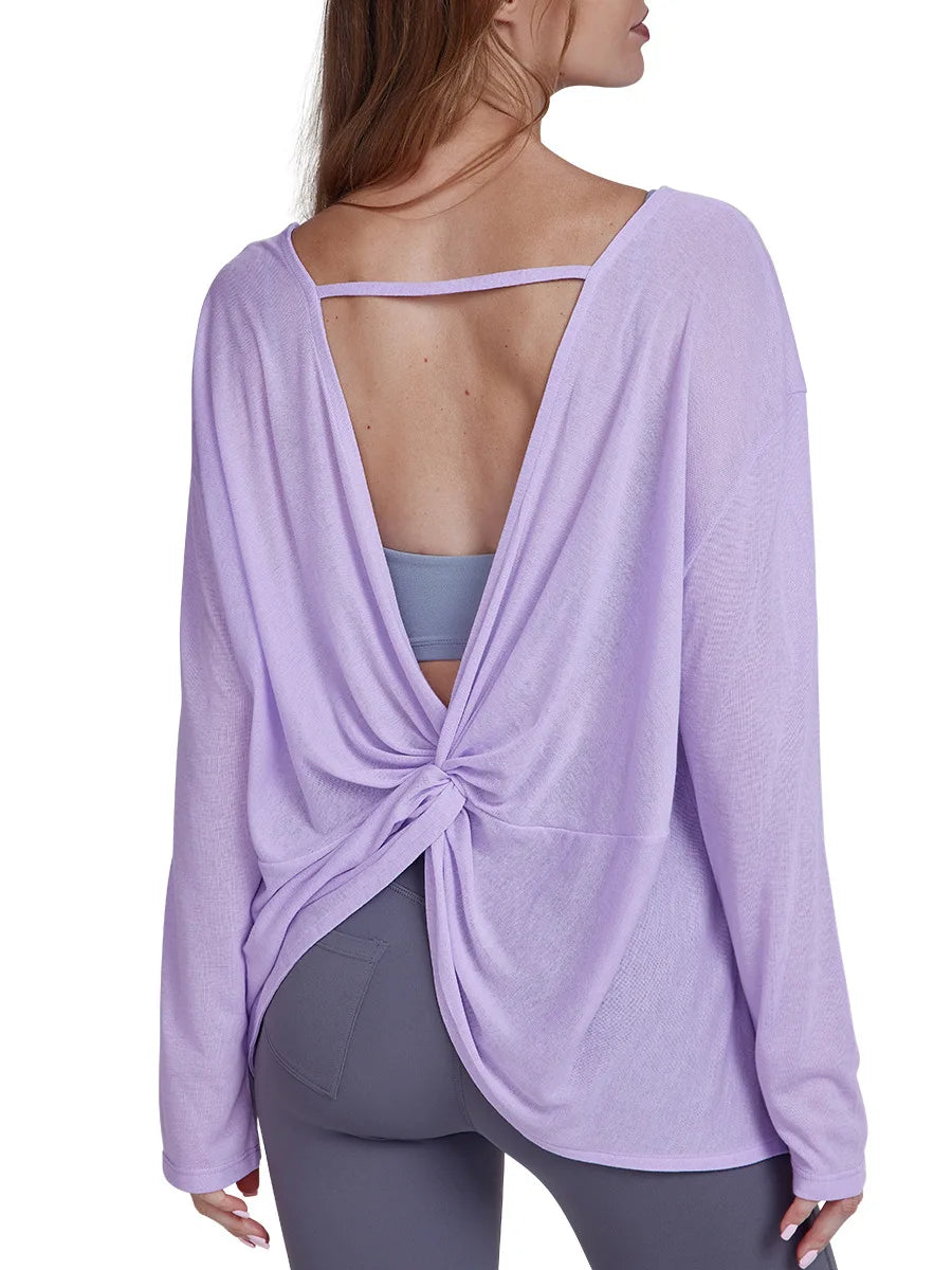 Women's Tops New Autumn Yoga Cover-up Loose Back Beauty Leisure Sports Fitness Top Light Breathable Long Sleeves Tee