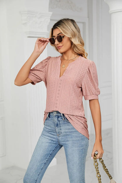 Womens Tops V Neck Ruffle Sleeve Blouses Short Sleeve Casual Tops T-Shirts for Women Autumn Winter