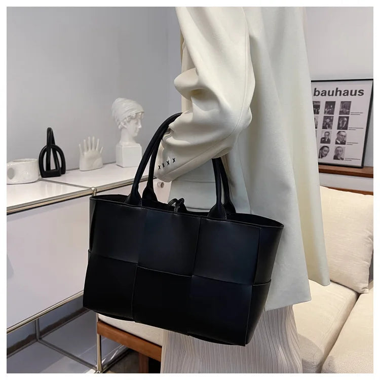 Large Capacity Handbags for Women 2022 Fashion Leather Woven Tote Bags Designer Solid Color Lacing Plaid PU Shoulder Bags