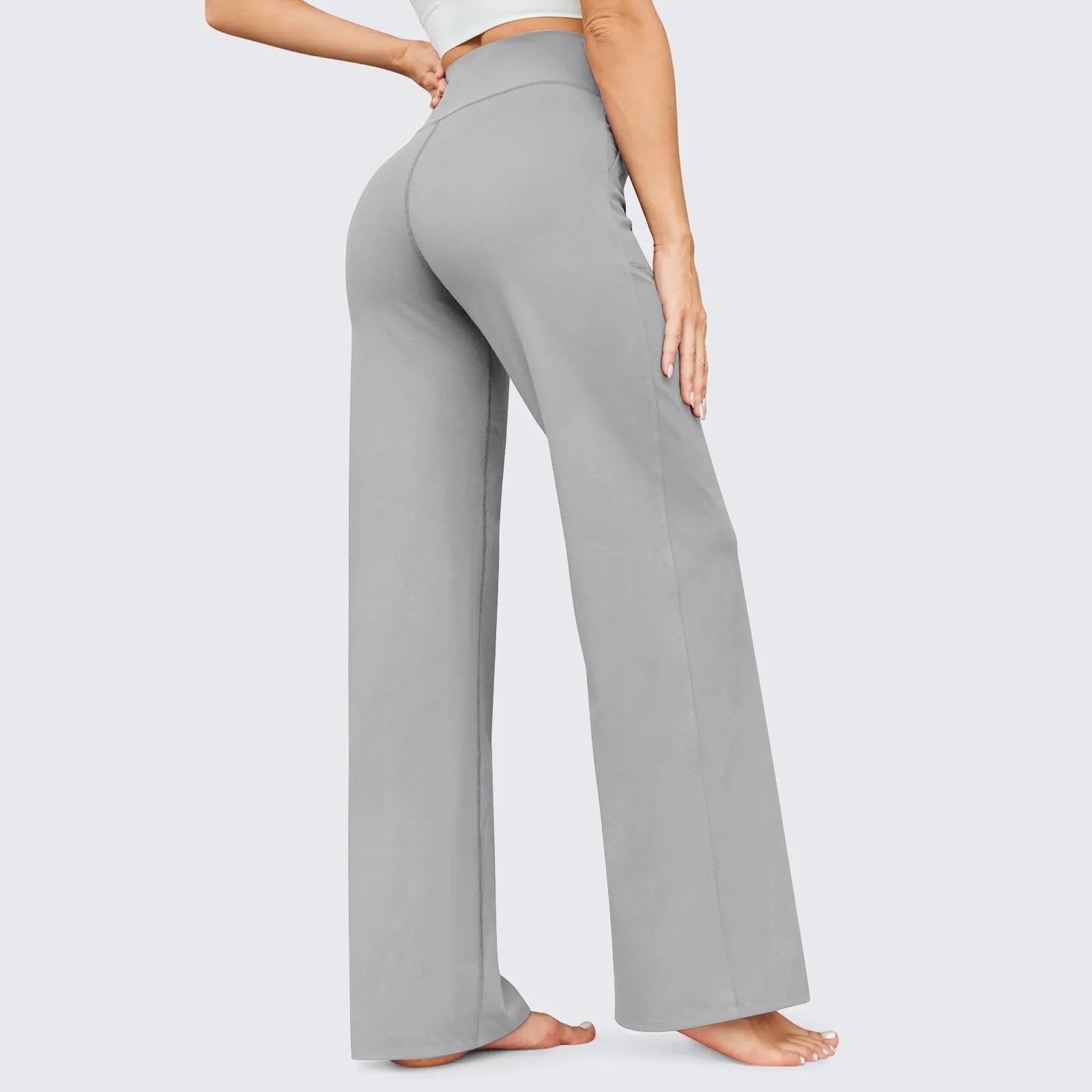 Wide Leg Yoga Pants For Women Solid Color High Waist Sweatpants With Pockets Stretch Comfy Workout Sports Trousers