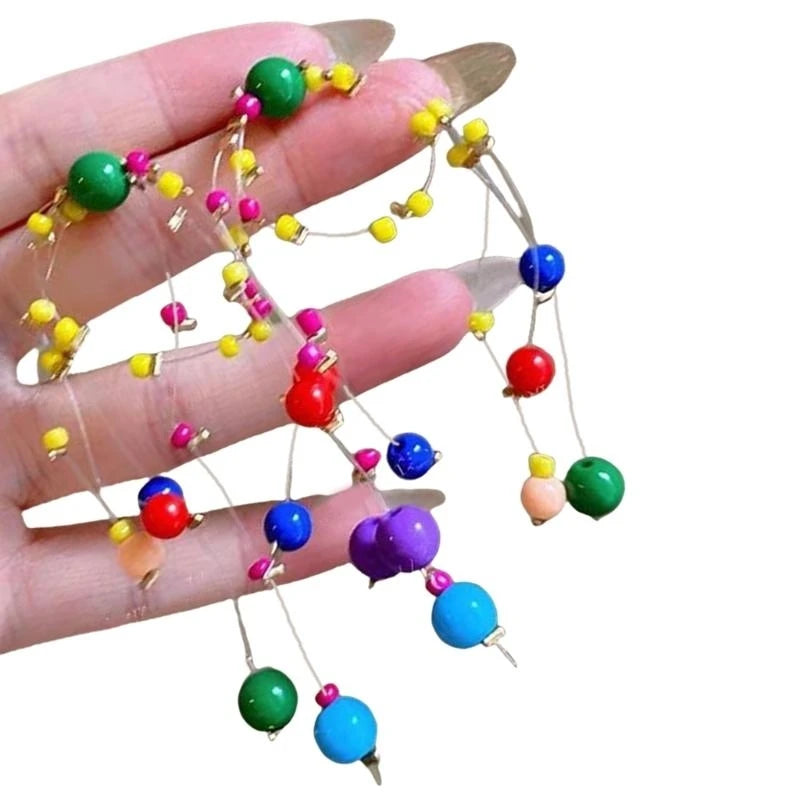 Long Colorful Earrings with Beads Colorful Beaded Earrings Eye Catching Earwear