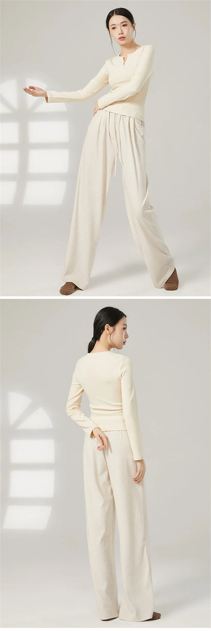 Women Loose Yoga Pants Autumn Soft Drawstring High Waist Modern Dance Sport Wide Leg Clothes Classical Dancing Training Trousers