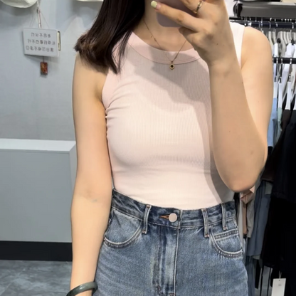 Women's Tank Top Crop Sexy Off Shoulder O Neck Solid Ribbed Knitted Casual Sport Vest Basic Elastic Camisole