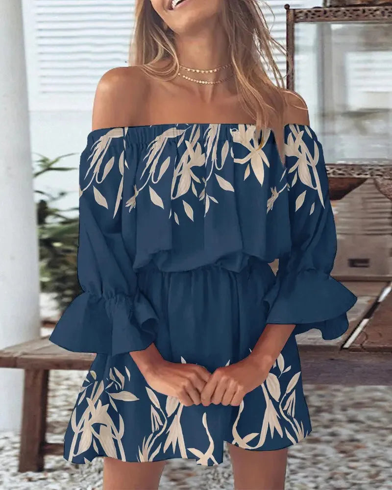 Women Sexy Top Summer Off Shoulder Floral Blouses Women 2023 Boho Casual Backless Blouse Female Holiday Slash Neck Tops Clothing