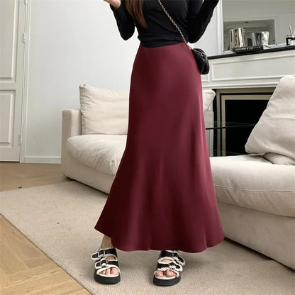 Satin Skirts for Women Korean Reviews Many Girls Clothes Women's 2025 Summer NEW High Waisted Mid Long Skirts Fashion women skir