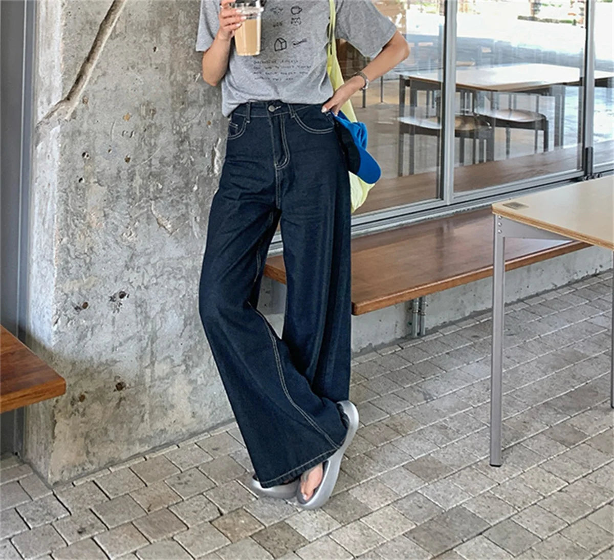 Fashion Wide Leg Jeans Women 2025 Spring Autumn New Retro High Waist Pant Solid Chic Casual Trousers Office Lady Street Pants