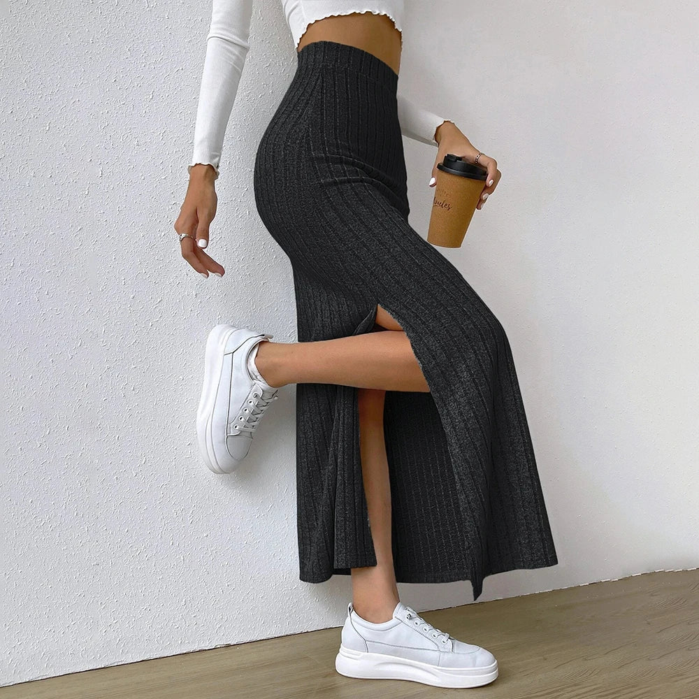 Women Skirt Spring Summer  High Waisted Elastic Slim Hip Knitted Sexy Bodycon Midi Skirt Female Clothing M L XL XXL