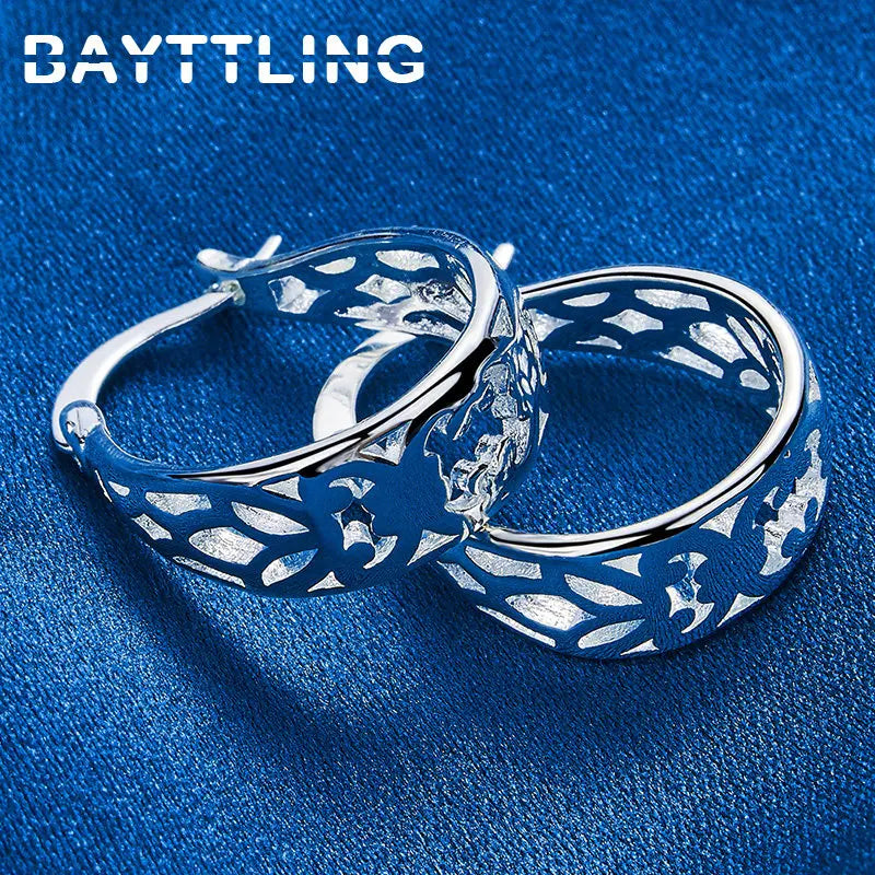 New Fashion 925 Sterling Silver 20MM U Earrings For Women Beautiful Pattern Jewelry Wedding Party Favors Accessories