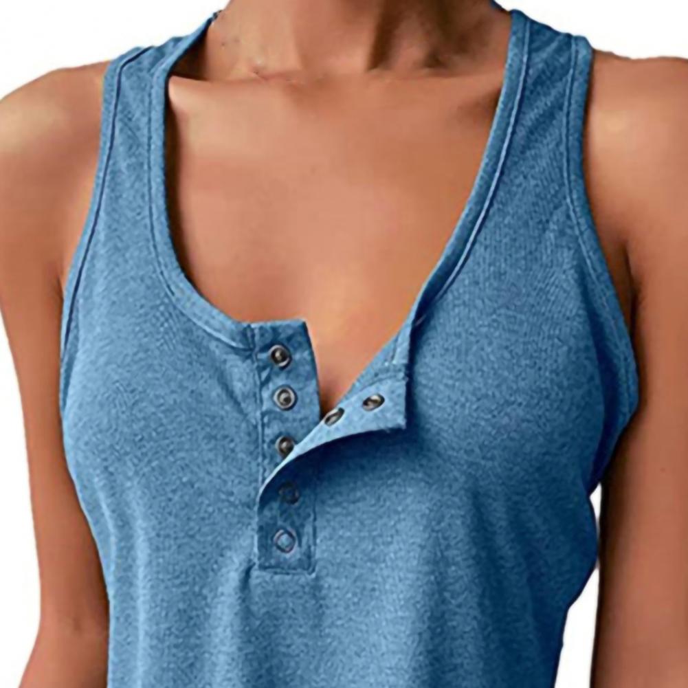 Women's Tops Vest U Neck Women Tank Vest Snap Buttons Ribbed Camisole Summer Loose-fitting Stretchy T-shirt For Fitness 2023
