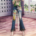 Beaded jeans for women with Rivet and diamond-encrusted casual street fashion cotton slim Flare Pants