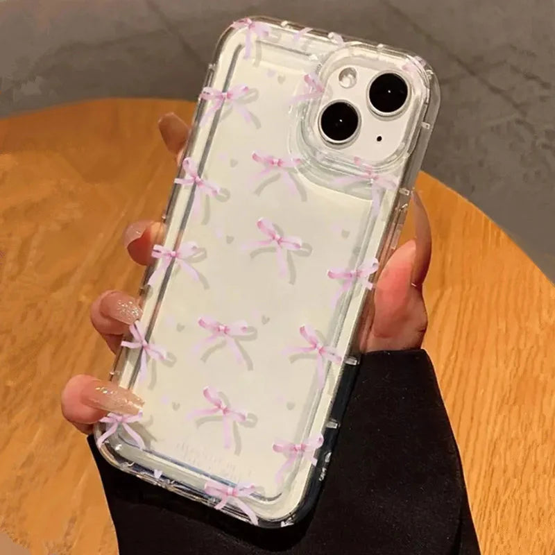 Pink Hear Bow Phone Case for Xiaomi Redmi Note 13 Pro Plus 5G 12 4G 11 10 Pro 9 11S 10S 9S  12C 13C Airbag Anti-fall TPU Cover