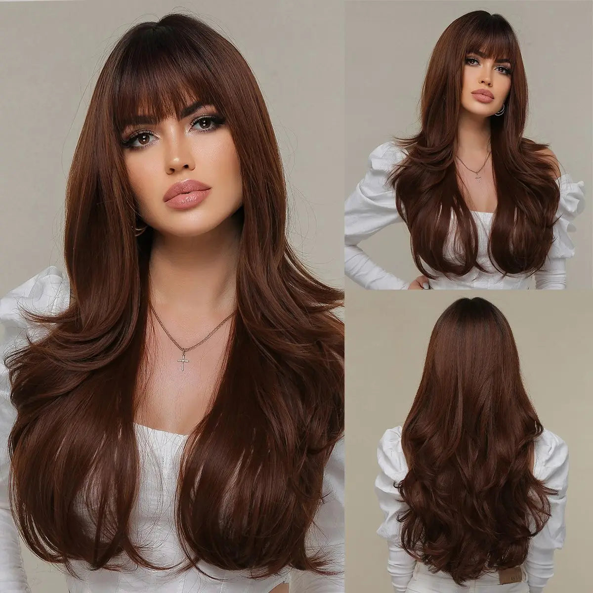 HENRY MARGU Burgundy Long Wavy Wigs Wine Red Wig with Bangs for Women Daily Synthetic Hair Cosplay Wig Heat Resistant Fiber