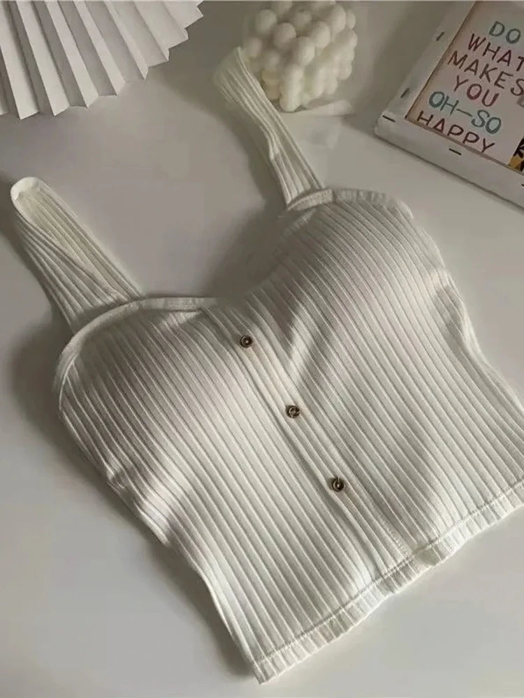 2025 Women's Cropped Tops with Bra Pads Summer Corset Korean Suspenders Vest Sexy Camisole Slim