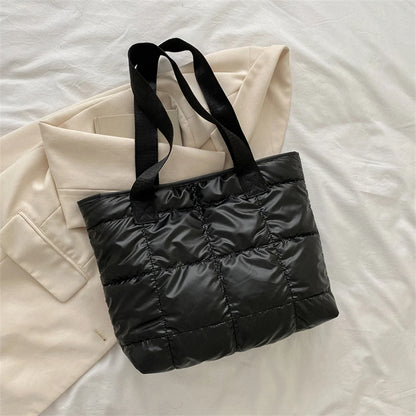 Fashion Tote Handbags for Women Black Large Capacity Soft Rhombus Bags Vinatge Quilted Shoulder Bag Purse for Travel Shopping