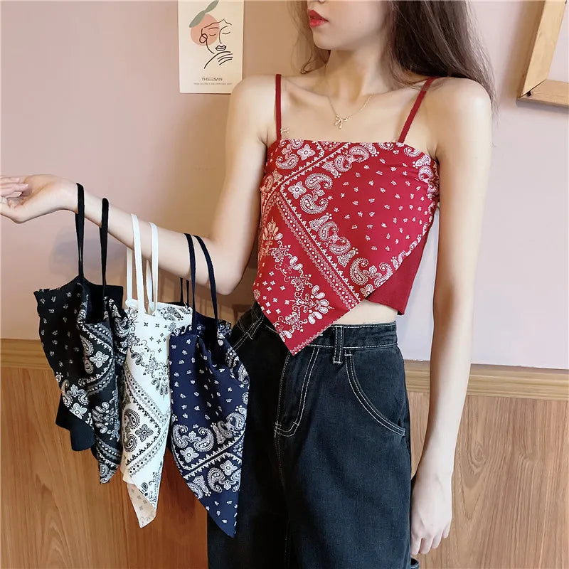 Woman Sexy Floral Tank Tops Women Corset Femme New Style Tanks Crop Camisole Fashion Knit Camis High Street Irregularity Vest