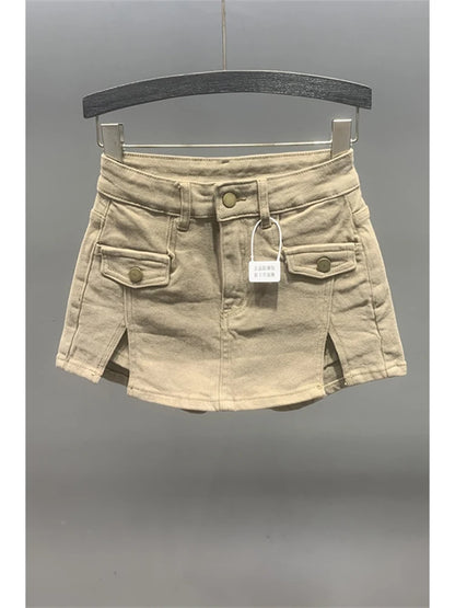 Women Khaki Denim Skirt Y2k Elegant A-Line Skirt Harajuku Korean Vintage Fashion 90s High Waist Jean Shorts Skirts 2000s Clothes