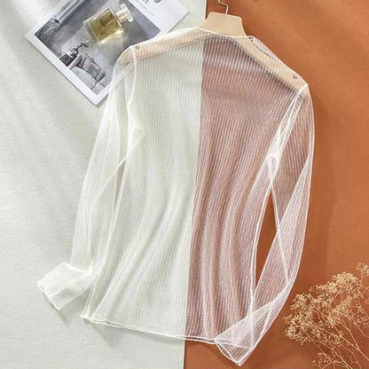 Sexy See Through Tops Women Transparent Slim Bottomg Lace Long Sleeved Tops Beige Black White Pink Lace Mesh Tees T-Shirt Tulles