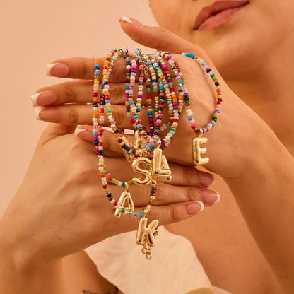 Colorful Initial Necklaces for Women Bubble Handmade Beaded Dainty Cute Beach Boho Necklace Trendy Jewelry Choker Necklace