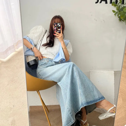 Long Denim Skirt Women 2024 Summer New Arrivals Heart Pattern High Waist A Line Jean Skirt For Women Streetwear Maxi Skirts