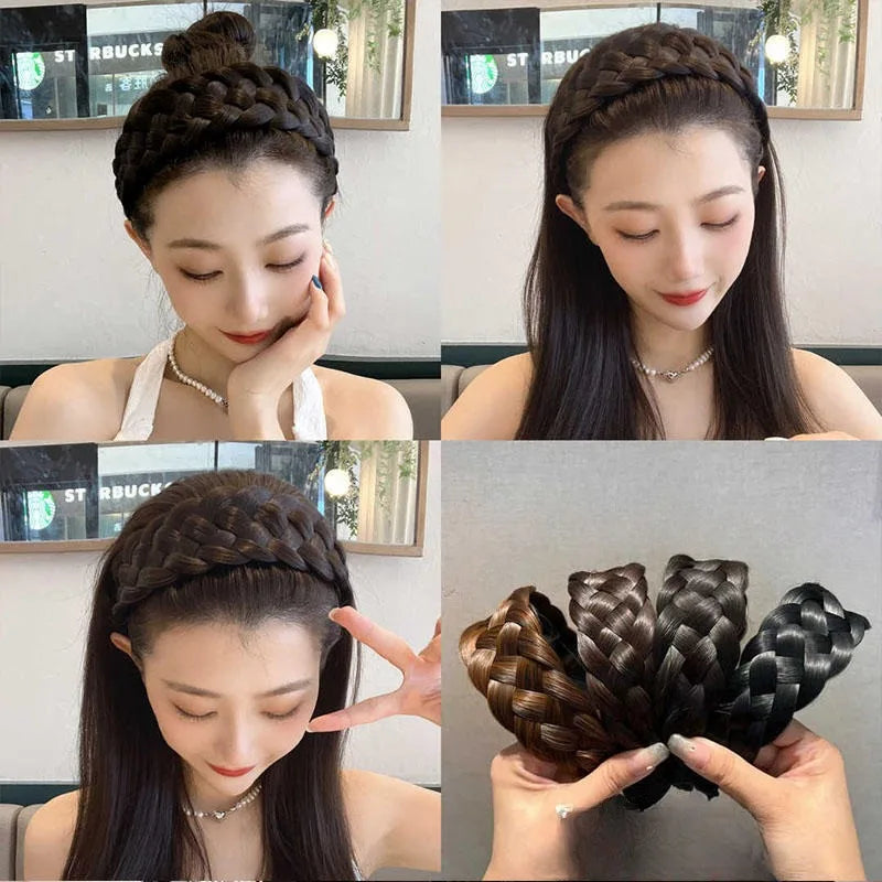 Wig Twist Headbands for Women Wide Fashion Fishbone Braids Hairbands Handmade Retro Head Hoop Styling Headwear Accessories