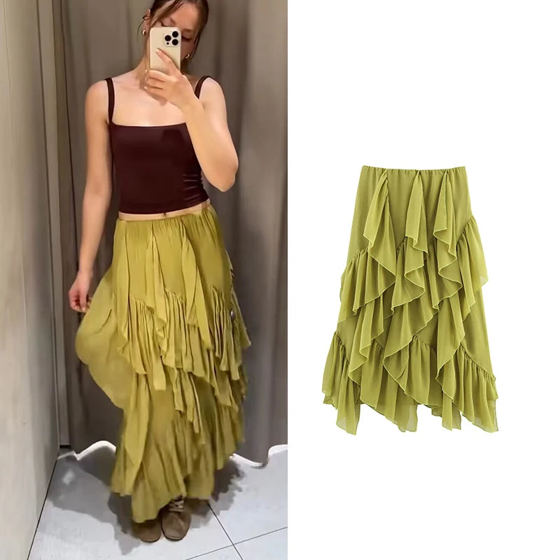 Skirts Summer Women's 2025 New Chic Women's Elegant Cascading Holiday Skirts Street Leisure Youth Fashion Long Skirts