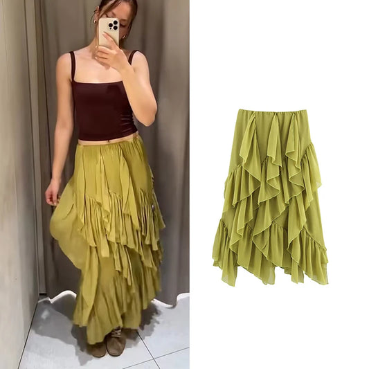 Skirts Summer Women's 2025 New Chic Women's Elegant Cascading Holiday Skirts Street Leisure Youth Fashion Long Skirts
