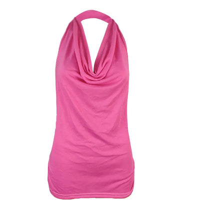 Tank Top Women Drape V Neck Sexy Tanks Camis Skinny Backless Pink Corset Tee Shirt Femme Tops Woman T-shirt