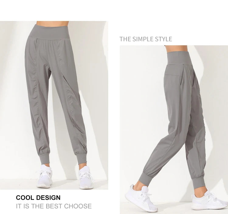 Woman Yoga Pants Hem Bound Running Fitness Loose Slim Quick-Dry Yoga Pants Pleated  Capris Pockets Jogging Pants Sports pants