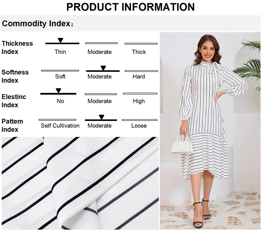 Women's Dresses Formal Fashion Office Lady Professional High-end Stand-up Collar Thin Striped Party Dress Vestidos De Mujer