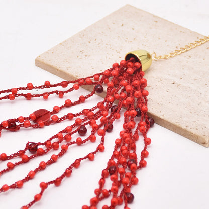 Multi Layer Red Irregular Beaded Necklace for Women European American Fashion Hip-Hop Exaggerated Bib Collar Jewelry Accessories