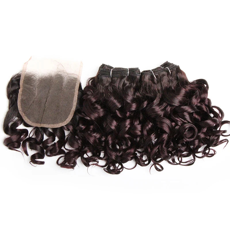 Curly Hair Bundles Brazilian Human Hair Weave 6 Bundles With Lace Closure Colored 1B/27/30/33/99J Short Hair Extension For Women