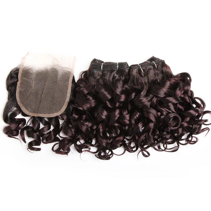 Curly Hair Bundles Brazilian Human Hair Weave 6 Bundles With Lace Closure Colored 1B/27/30/33/99J Short Hair Extension For Women