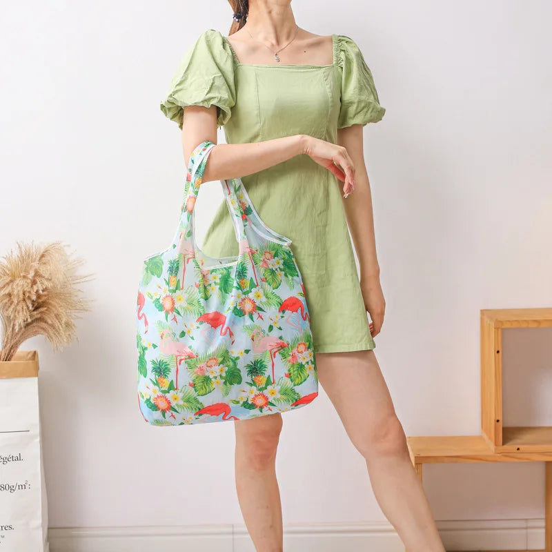 Reusable Shopping Bags Foldable Large Size Women Shopping Bags Totes Heavy Duty Washable Cloth Grocery Bags Eco-Friendly Bags