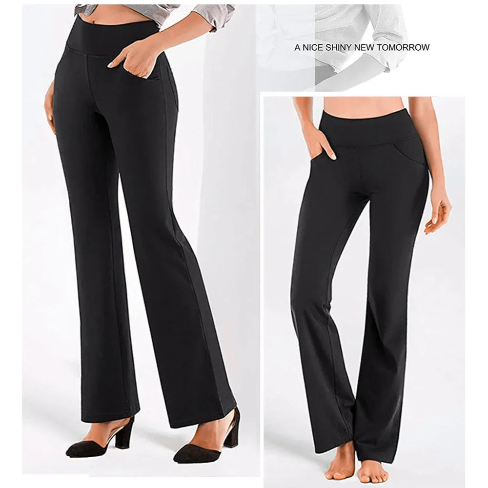 2025 Women's High Waist Yoga Pants 4-Way Stretch Workout Trousers with Pockets, Tummy Control Gym to Office Black Leggings S-3XL