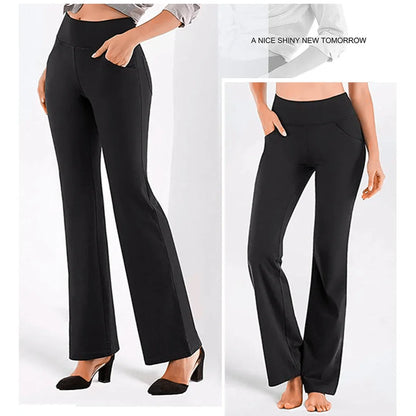 2025 Women's High Waist Yoga Pants 4-Way Stretch Workout Trousers with Pockets, Tummy Control Gym to Office Black Leggings S-3XL